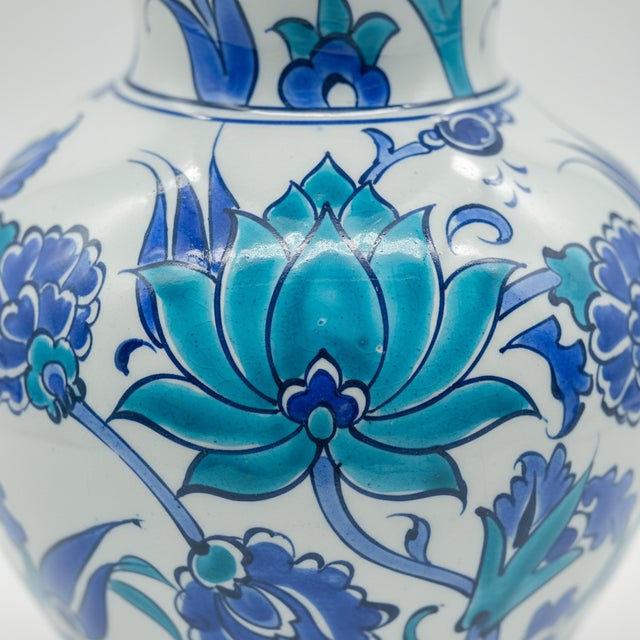 Handmade Ceramic Vase (20cm) – Blue & Turquoise Tulips – Cool Ocean Palette For Sale - Image 4 of 10