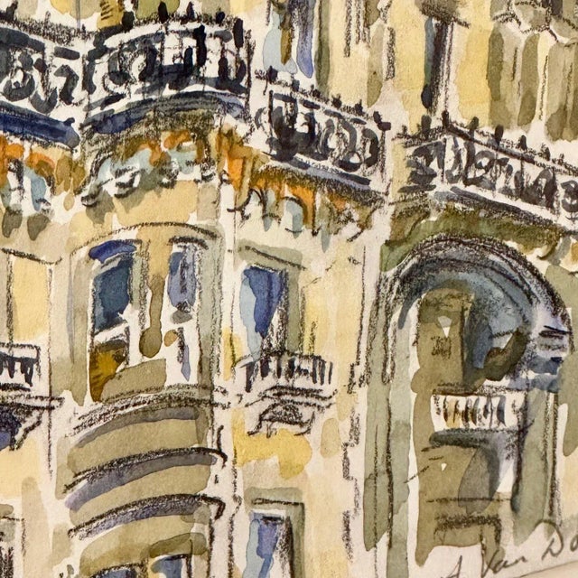 Modernist Watercolor Signed by Adam Van Doren, Architecture, City, Framed For Sale - Image 12 of 12