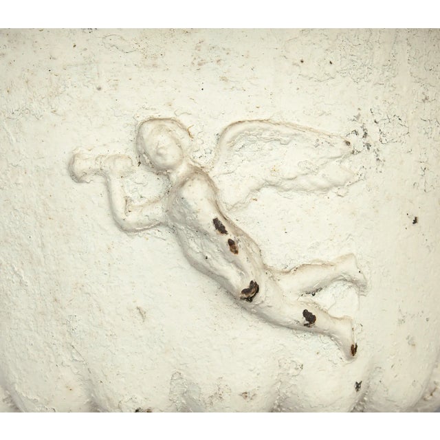 White Pair of Antique Iron Pedestal Garden Urns For Sale - Image 8 of 12