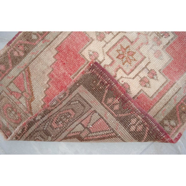 Rose 1970s Low Pile Turkish Petite Rug Hand Knotted Entry Mat - 22'' X 35'' For Sale - Image 8 of 8