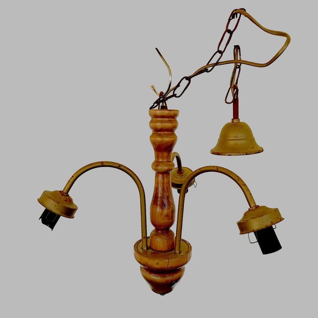Vintage 3-Arm Chandelier in Wood For Sale - Image 9 of 9