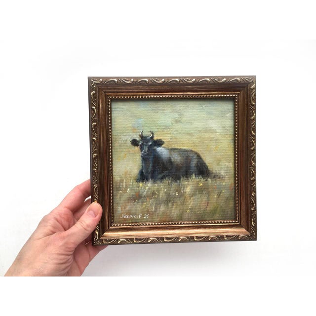 Hello, My name is Valeriya S, I am a professional artist. This is my original painting FRAME INCLUDED "cow- landscape"...