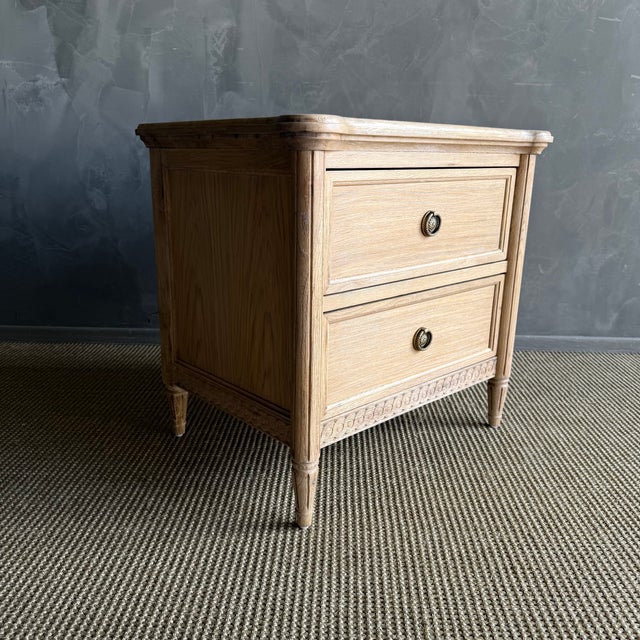 French Louis XVI Style White Oak Nightstand 2 Drawers For Sale - Image 3 of 12