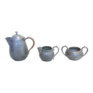 Set of 3 Antique Sheffield Pewter Tea Set