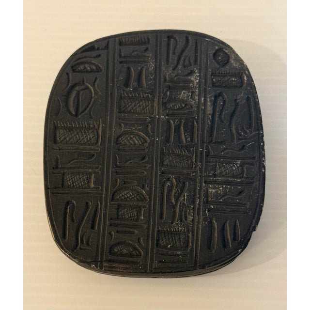 Vintage Egyptian Hand-Carved Black Serpentine Stone Scarab Plaque With Hieroglyphic Motifs For Sale - Image 9 of 12
