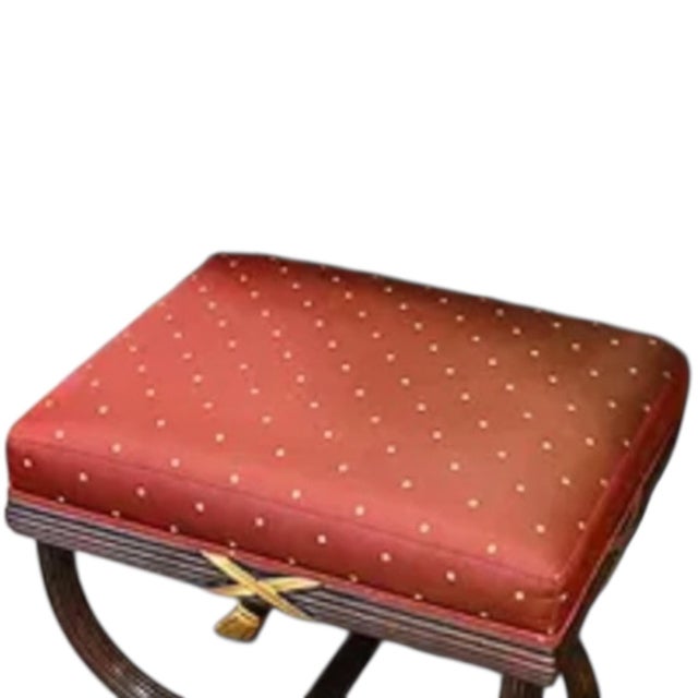 Neoclassical William Switzer Neo-Classical Style Carved Fruitwood & Gilt Ottomans Stools - Pair For Sale - Image 3 of 6