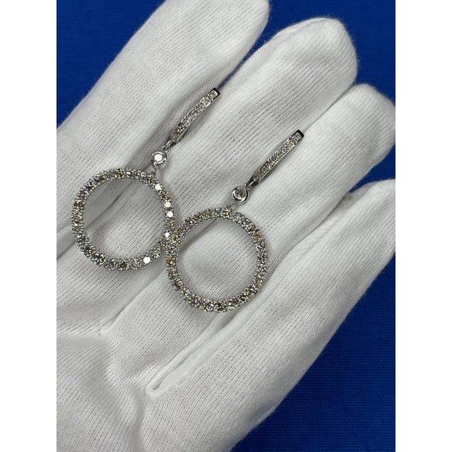 2 Carat Round Circle Shape Brilliant Cut Diamond Hoop 14 Karat White Gold Huggies, A Pair For Sale - Image 10 of 10