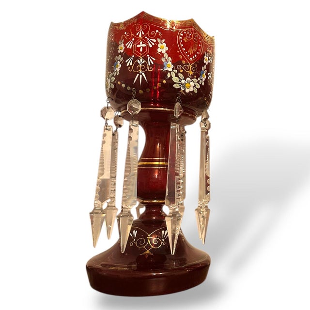Pair of Victorian Bohemian Ruby Glass Mantel Lusters With Original Prisms, C. 1880 For Sale - Image 14 of 14