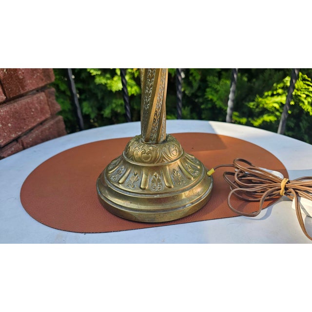 Pre-war brass lamp, Dimensions: height 62 cm, lampshade diameter 31 cm, base diameter 17.5 cm; E14 bulb socket. European...