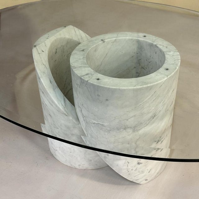 Carrara Marble Coffee Table with Oval Glass Top, Italy, 1960s For Sale - Image 9 of 11