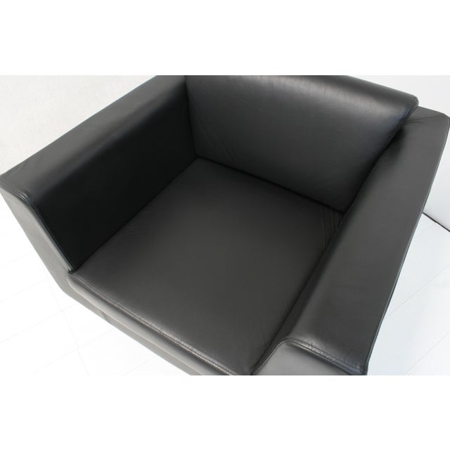 Minimalist Black Leather Swivel Club Chairs, 1990s, Set of 2 For Sale - Image 6 of 11
