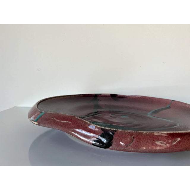 80's Large Handmade Decorative Studio Pottery Plate, Signed For Sale - Image 9 of 13