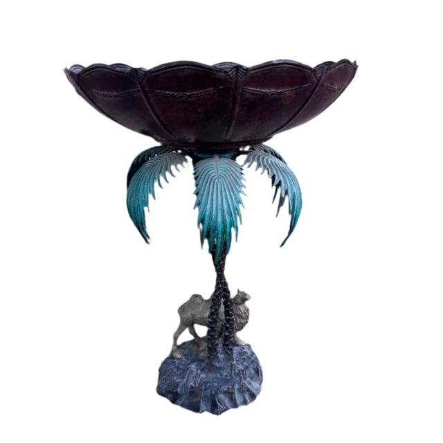 Late 20th Century Anglo Indian Bronze Serving Bowl on a Palm Tree Stand With Camel For Sale In Chicago - Image 6 of 7