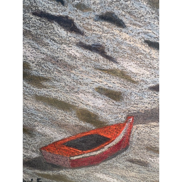 Mid-Century Modern 1960s André Even Signed Breton Coastal Landscape Wax Pastel, Framed For Sale - Image 3 of 12