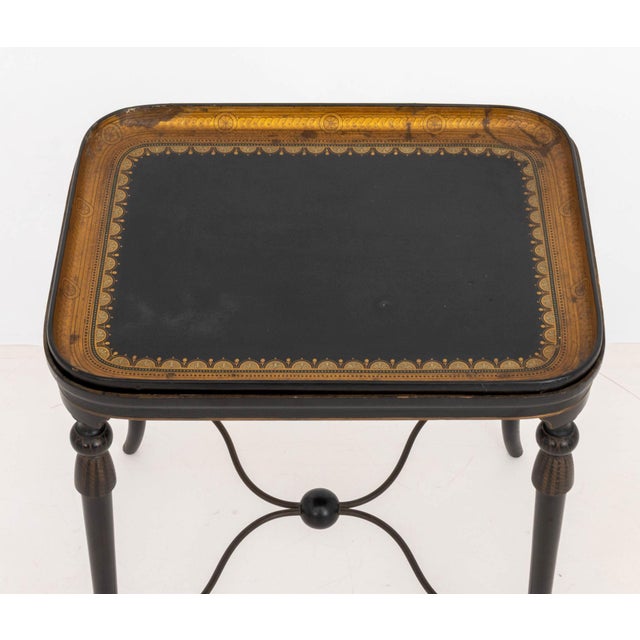 Regency Style Black With Gilt Geometric Design Lacquered Wood Tray Table For Sale - Image 4 of 12