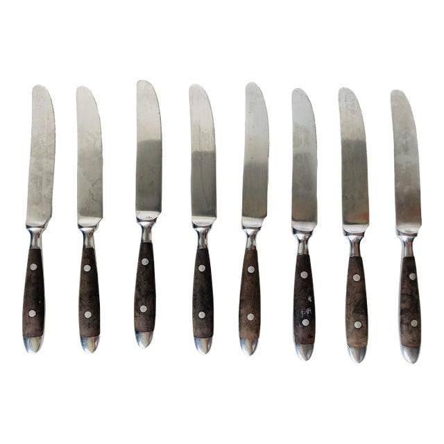 Vintage Washington Forge Grenoble Brown Handle Dinner Knives- Set of 8 For Sale
