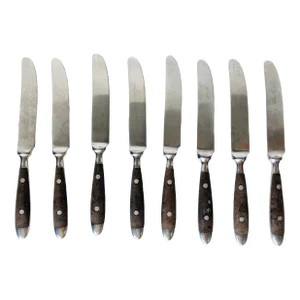 Vintage Washington Forge Grenoble Brown Handle Dinner Knives- Set of 8