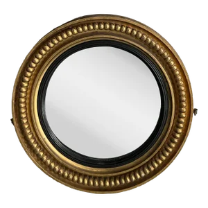 Antique Early 19th Century English Regency Carved Giltwood Convex Bull's Eye Mirror