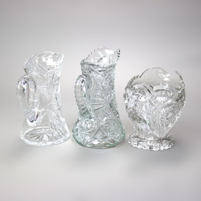 19th Century 19th Century Antique Cut Glass Water Pitchers- Set of 3 For Sale - Image 5 of 6