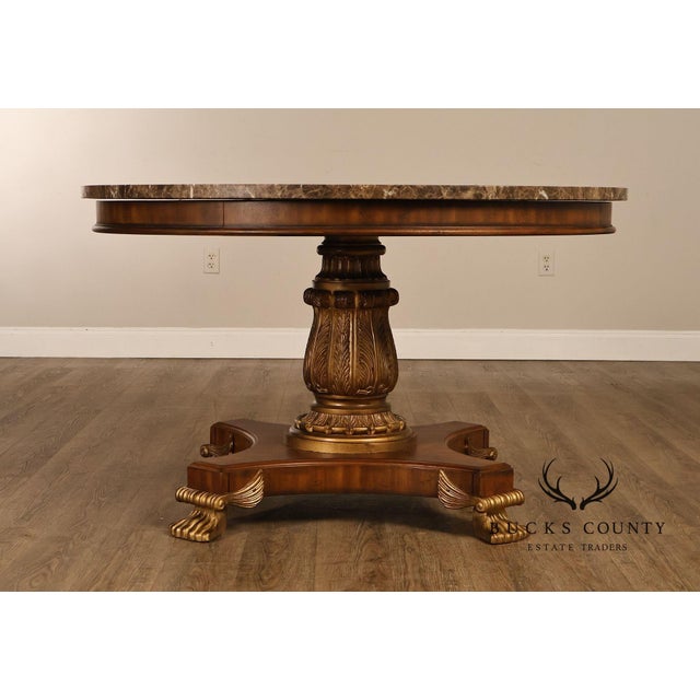 Drexel Neoclassical Revival Round Marble Top Pedestal Dining or Center Table With Claw Feet For Sale - Image 12 of 18