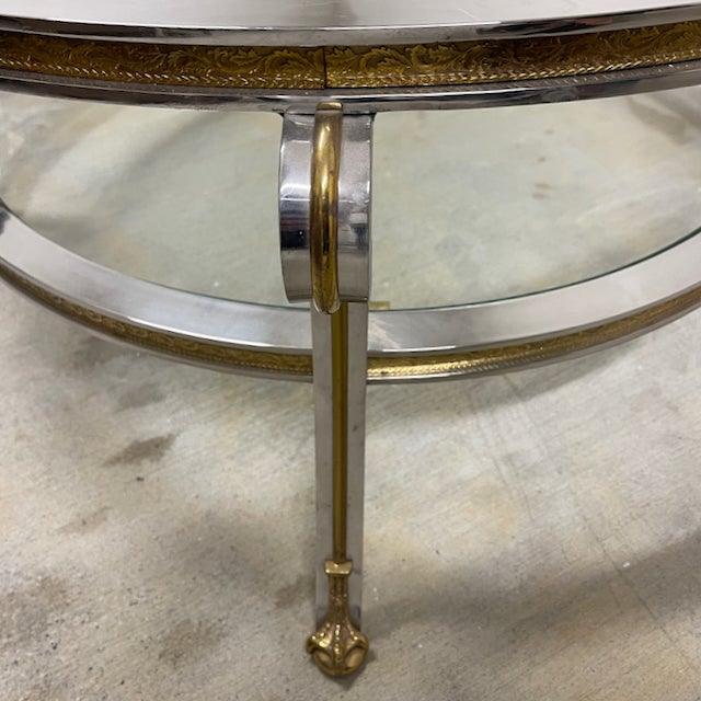 Metal Vintage Glass Top Chrome Gueridon Coffee Table With Claw and Ball Feet For Sale - Image 7 of 12