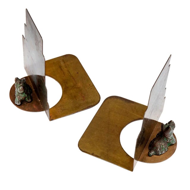 Art Deco 1930s Art Deco Brass Bookends /Scotty Statues on the Base- a Pair For Sale - Image 3 of 10