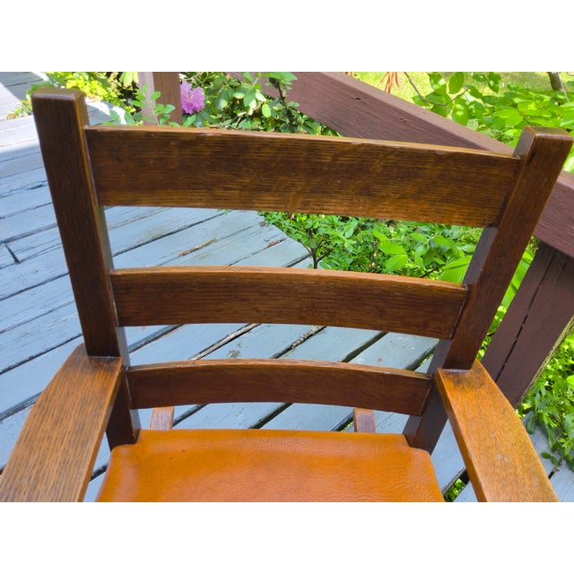 Antique Child's Solid Oak Mission Leather Rocking Chair For Sale In Washington DC - Image 6 of 7