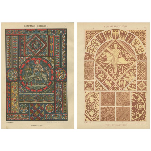 H. Dolmetsch, Romanesque-Gothic Architectural and Floor Designs, 1887, Paper, Set of 2 For Sale