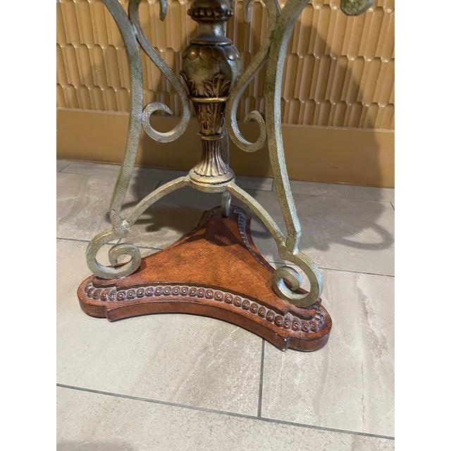 Late 20th Century French Style Mixed Metal and Scalloped Wood Top Accent Table For Sale - Image 4 of 11