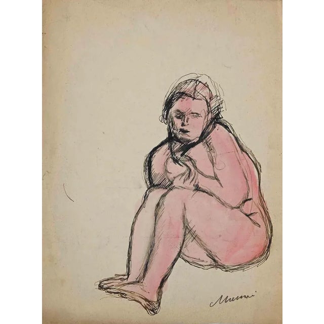 Crouched Nude is an original Pencil Drawing realized by Mino Maccari in mid-20th century. Good condition on a yellowed...
