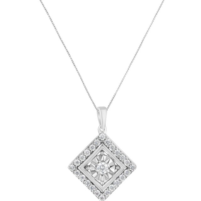Elegant and unique, this 10k white gold square-shaped pendant will sparkle on your neck. This beautiful necklace features...