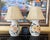 Contemporary Hand‑Painted Floral Ceramic Lamps W/ Faux Leather Shades – Pair For Sale - Image 10 of 18