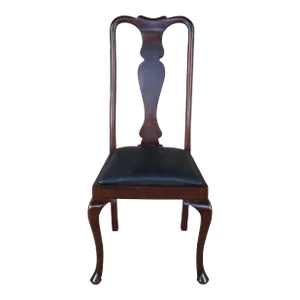 Late 19th Century Antique Queen Anne Mahogany Black Deerskin Leather High Back Dining Desk Chair