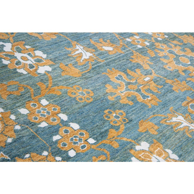 Blue Modern Oversize Oushak Blue Handmade Tribal Floral Wool Rug For Sale - Image 8 of 10