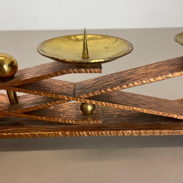 Brutalist Copper and Brass Candleholder in the style of Hagenauer, Austria, 1950s For Sale - Image 9 of 18