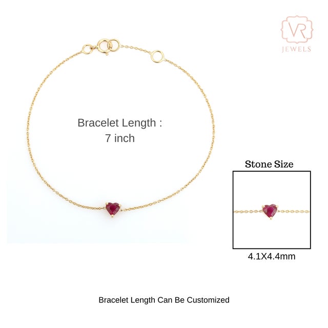 VRJewels Minimalist Prong Set 14k Solid Gold Ruby Heart Bracelet for Love For Sale - Image 11 of 14