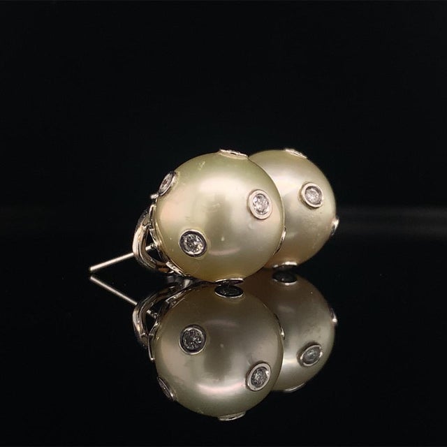 Diamond South Sea Pearl Earring 14 Karat Certified For Sale - Image 11 of 13