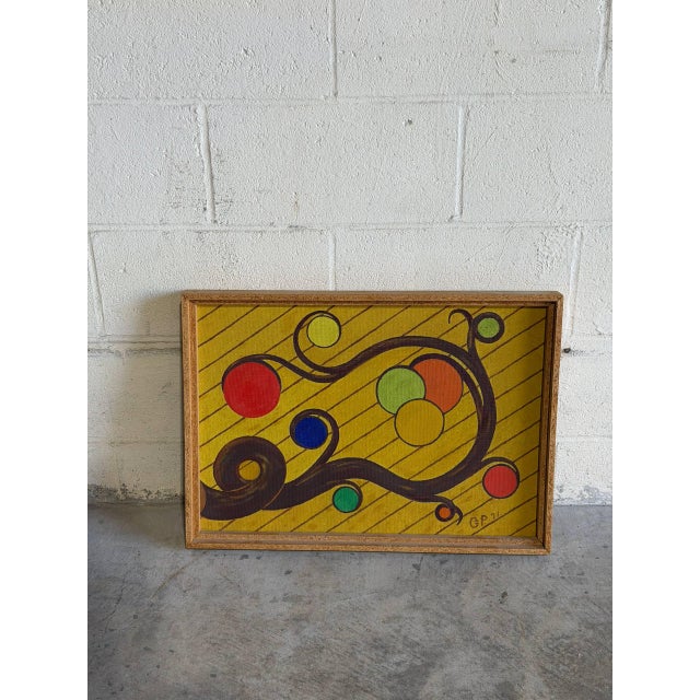 Abstract Yellow Canvas Painting Mid-Century Modern Vintage For Sale - Image 9 of 9