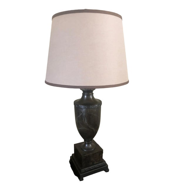 WIldwood Marble Urn Lamp With Shade With Antique Bronze Patina Brass Base and Accents For Sale - Image 9 of 12