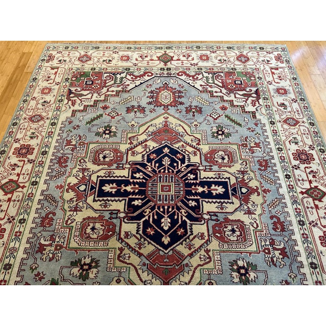 Tribal Indian Serapi Rug in Soft Gray & Rust Large Medallion Tribal Style 9x12 For Sale - Image 3 of 10