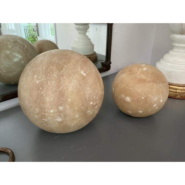 Contemporary Vintage Alabaster Carved Balls - Set of 2 For Sale - Image 3 of 4
