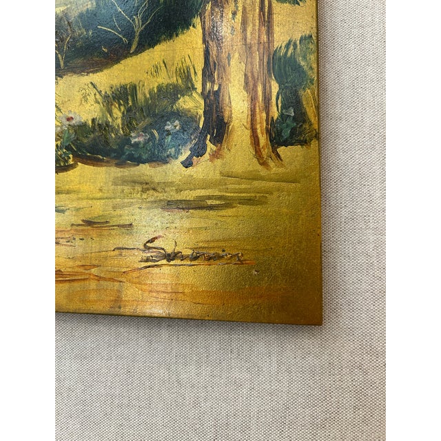 Pair of Vintage Original Oil on Board With New Linen Float Mat and Original Wood and Gold Leaf Frames For Sale - Image 18 of 18
