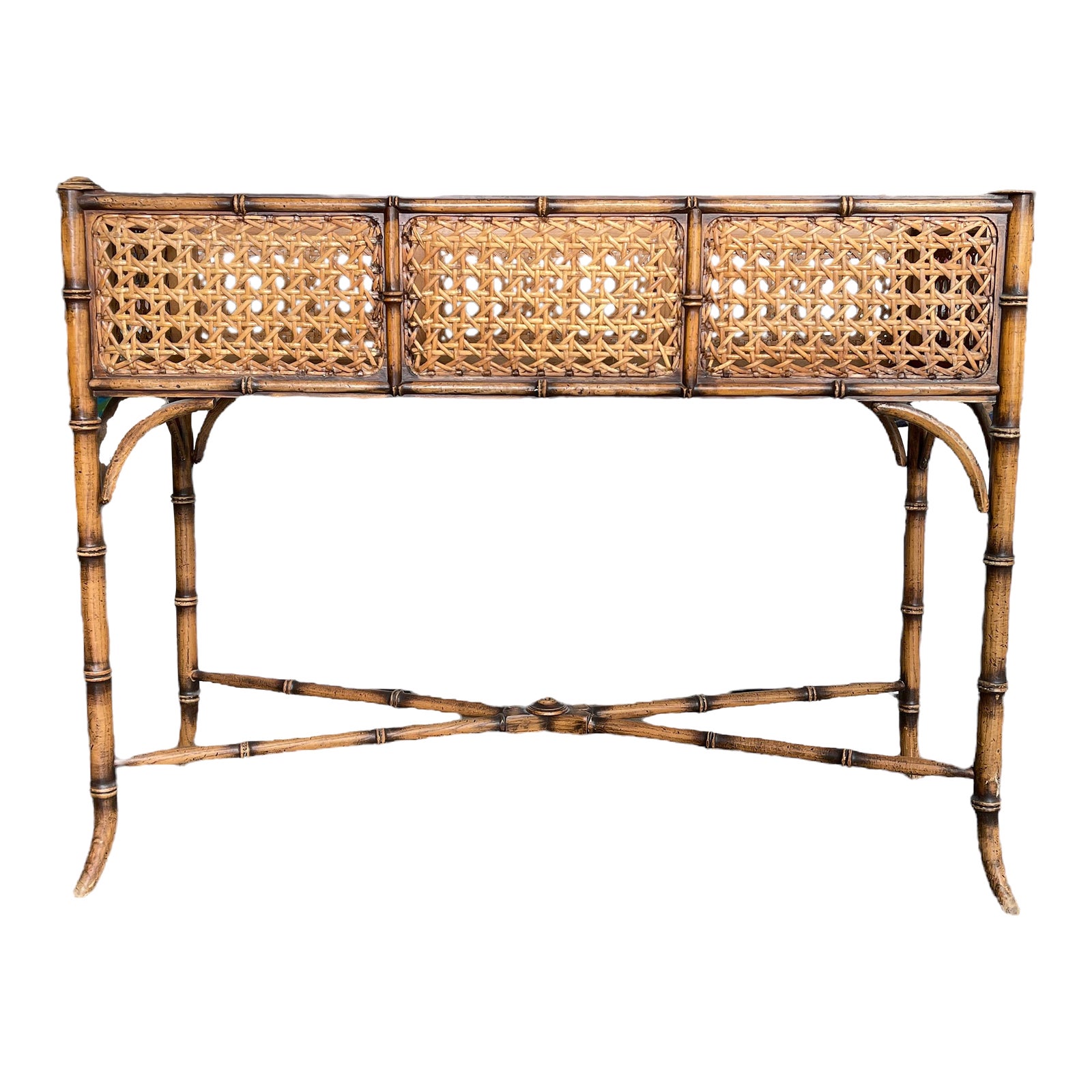 1970s Large Cane and Faux Bamboo Plant Stand Chairish