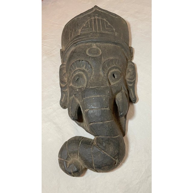 Antique 19th Century Hand Carved Myanmar Burmese Wood Ganesha Mask With Wax Seal For Sale - Image 4 of 15
