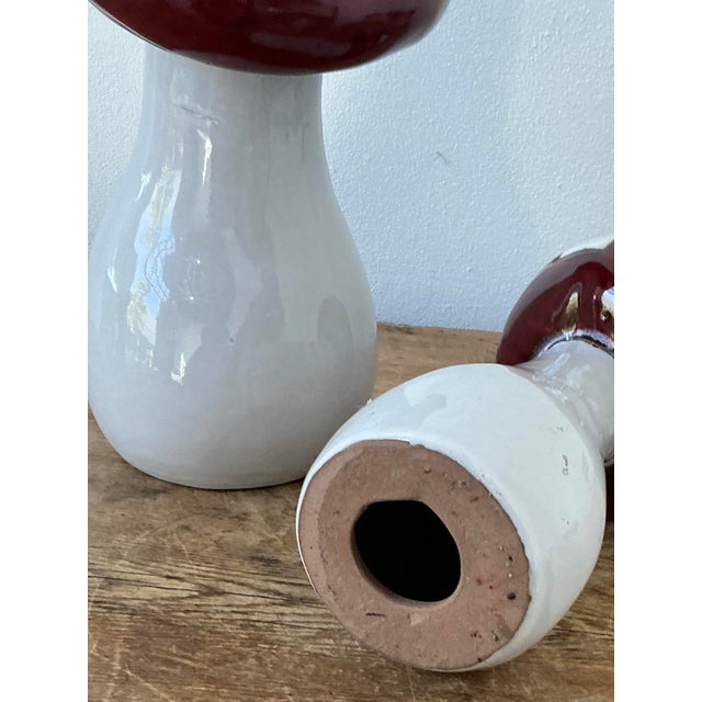 This delightful pair of vintage glazed ceramic mushrooms is a masterful celebration of 1970s organic modernism and...
