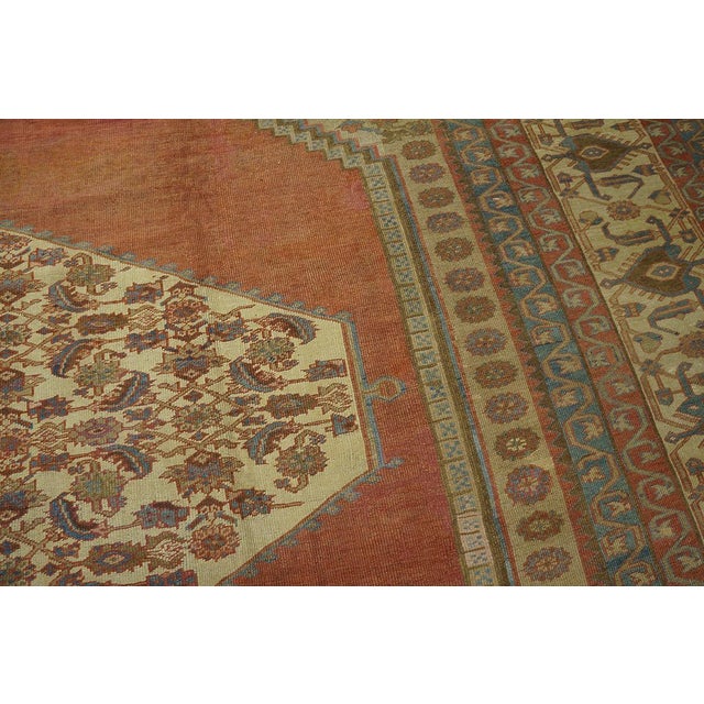1880s Ivory Salmon Diamond Antique Persian Bakshaiesh Rug 15' X 18' Knotted Pile Wool Carpet For Sale - Image 11 of 12