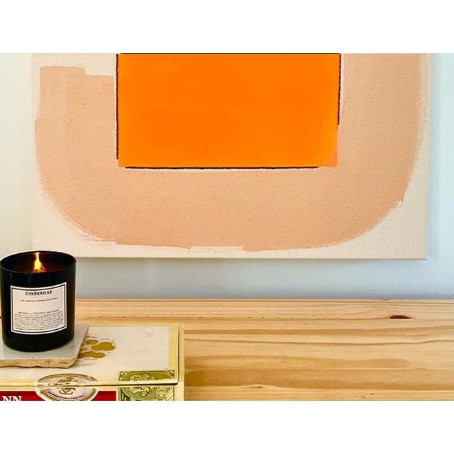 Original Painting | Neon Orange and Cream Abstract Minimalist, 18 X 22 In. For Sale - Image 4 of 4