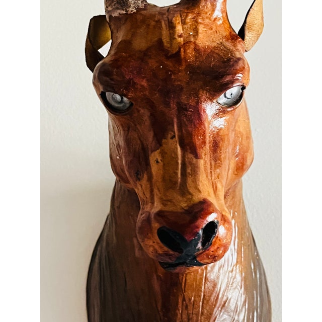 American 1960s Hanging Stag Head Leather Deer Head Wall Mounted Sculpture Wall Decor For Sale - Image 3 of 10