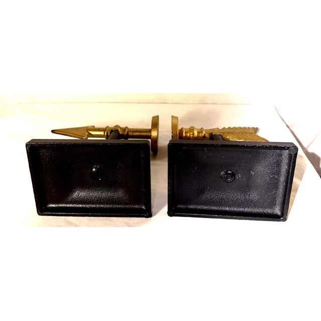 1990s Vintage MCM Metal Arrow Cast Iron Gold Archery Decor Bookends -Pair For Sale - Image 5 of 5