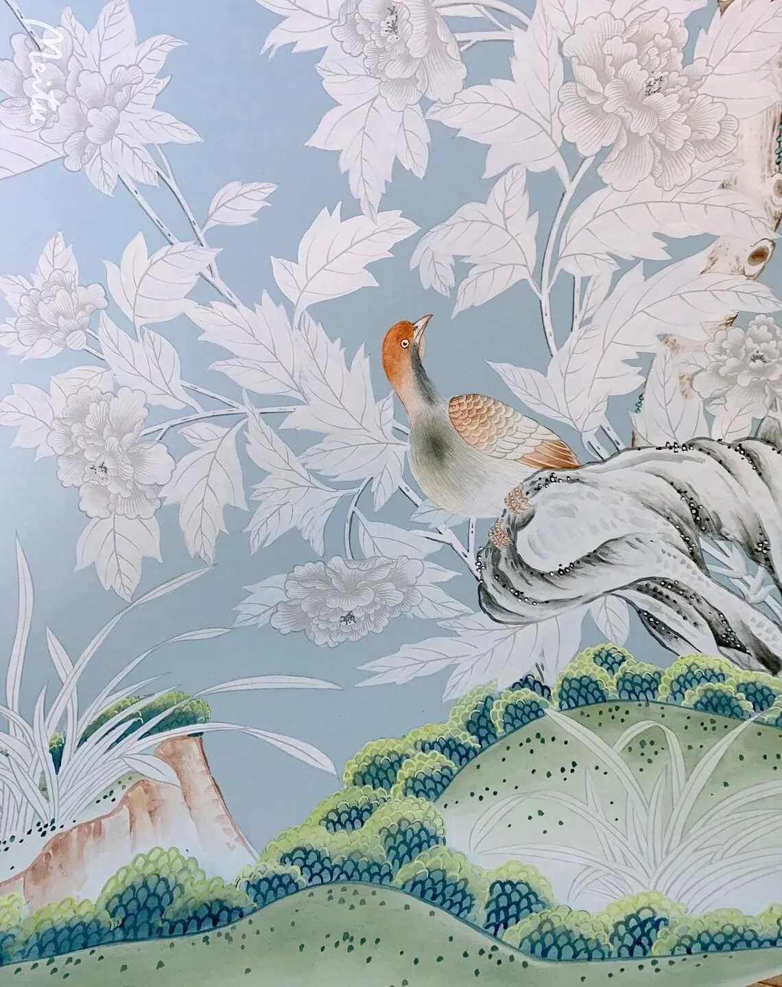 Set of 2 Panels French Blue Hand-Painted Chinoiserie Wall Artwork
